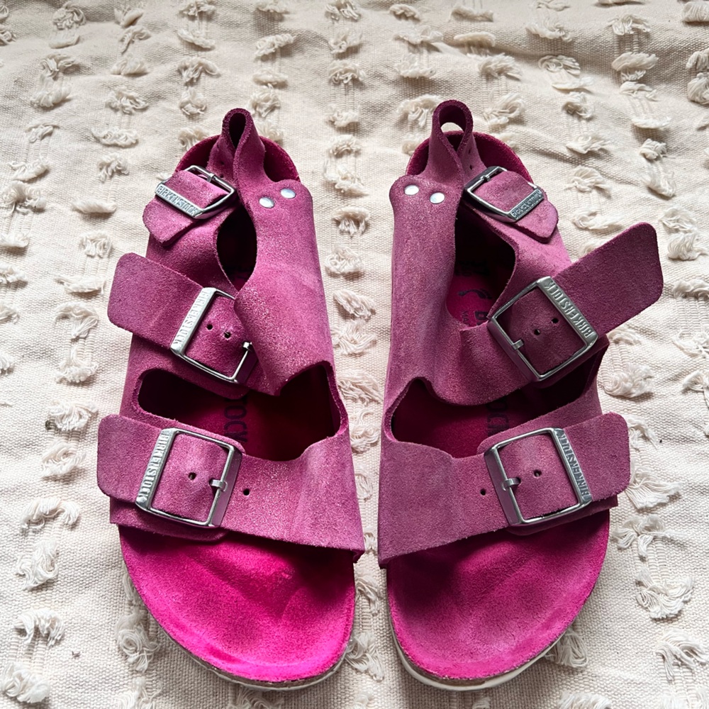 Birkenstock Pink Suede Milano Sandals